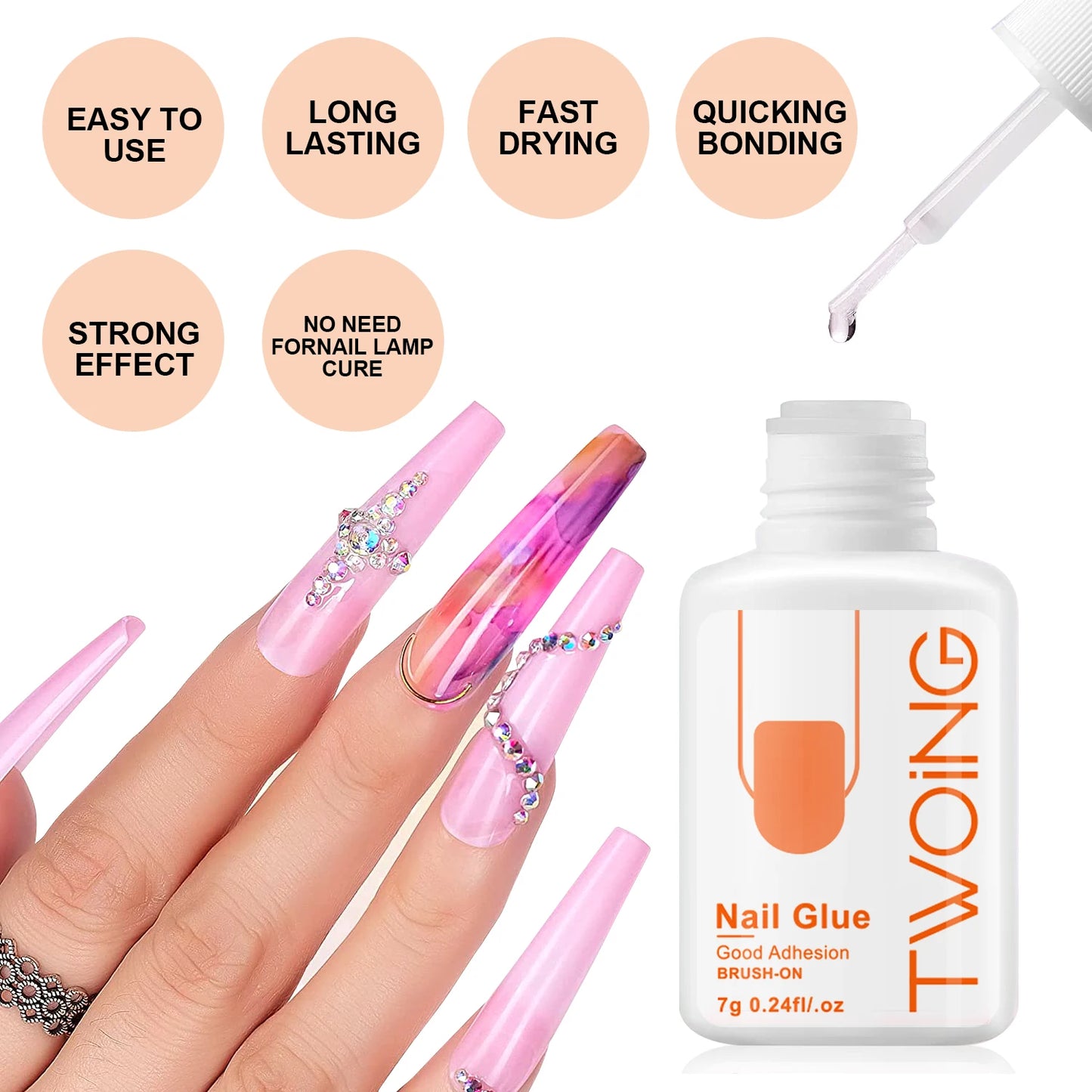 7g Super Strong Nail Glue For False Nail Tips, Acrylic Nails,Press On Nails,Fake Nails Art Decoration Lasting Adhesion